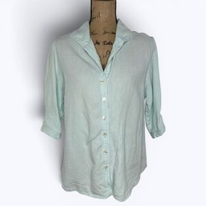 Paper Lace 100% Linen Button Up Top Pastel Cottagecore‎ Coastal Lagenlook Sz XL